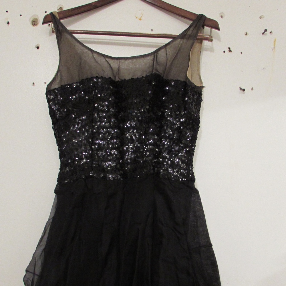 vintage fit and flare dress with sequins, fully lined, no flaws.